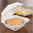 MEP-FC-661  (6″x6″x3″ Bamboo Fiber (PFAS Free) 1 Compartment Hinged Lid Take Out Container, White, 500 ct.)
