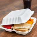 MEP-FC-883  (8″x8″x3″ Bamboo Fiber (PFAS Free) 3 Compartment Hinged Lid Takeout Container, White, 200 ct.)